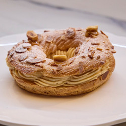 Paris Brest Choux, Praline, Flaked Almonds, Hazelnut