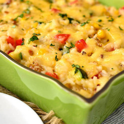 Cheesy Vegetable, Turkey Sausage And Rice Casserole