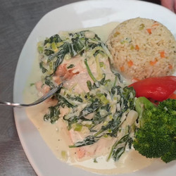 Poached Salmon in cream sauce