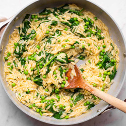 Lemon Orzotto with Spinach and Peas