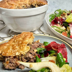 Steamed meat Pudding With Pear And Walnut Salad
