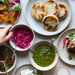 Arepas With Black Beans And Salsa Verde