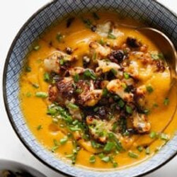 Sweet Potato Soup With Roasted Cauliflower Crumbles