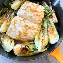 One Pan Orange Ginger Halibut With Mango Salsa
