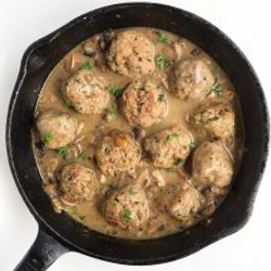 Skillet Turkey Meatballs In Mushroom Gravy