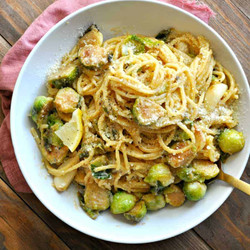 Vegan One Pot Creamy Garlic Brussels Sprouts Pasta