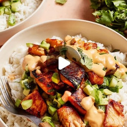 Honey Glazed Salmon Bowls With Cucumber Avocado Salad