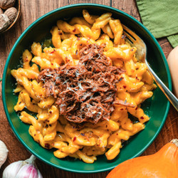 Pâtes à la courge et boeuf effiloché