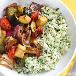 Broiled Balsamic Vegetables With Lemon Parsley Rice