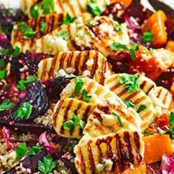 Roasted Vegetable Quinoa Salad With Griddled Halloumi
