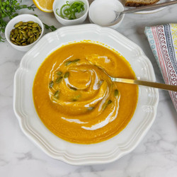 Roasted Carrot Ginger Soup With Sweet Potato