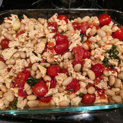 Baked tofu and cherry tomato beans
