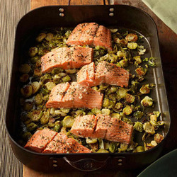 Garlic Roasted Salmon &amp; Brussels Sprouts