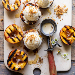 Browned Butter Grilled Peaches With Cinnamon "toast" Brioche Crumbs