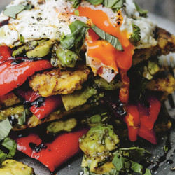 Panelle With Grilled Romano Peppers, Avocado And Egg