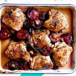 Chicken Tray Bake With Plums, Lemon And Thyme