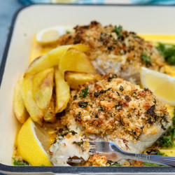 Posh Fish And Chips (baked Panko Cod With Lemon Butter Sauce)