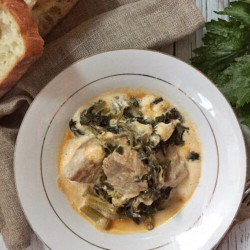Pork And Celery With Egg Lemon Sauce