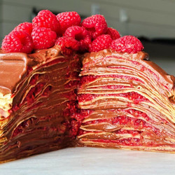Chocolate Custard Raspberry Crêpe Cake