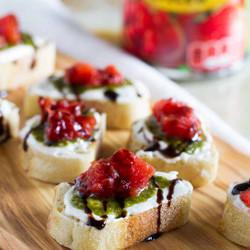 Feta, Pesto And Tomato Bruschetta