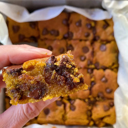 GF Fudgy Pumpkin Chocolate Chip Blondies