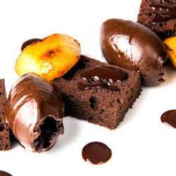 Chocolate Genoise With Dark Chocolate Ganache, Caramelised Pear And Cocoa Syrup