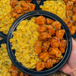 High Protein Crispy Hot Honey Chicken Mac &amp; Cheese