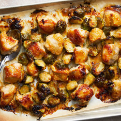 Miso-maple Sheet-pan Chicken With Brussels Sprouts