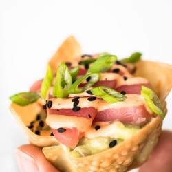 Tuna Sashimi And Avocado Wonton Cups