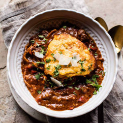 Beer Braised Chicken Pot Pie With Cheddar Biscuits.
