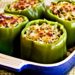 Stuffed Green Peppers With Rice, Italian Sausage, And Parmesan