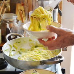 Linguine With Courgettes, Egg And Parmesan