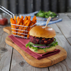 Rainbow Burger With Sweet Potato Fries