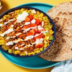 Street Cart–style Turkey Bowls With Yellow Rice &amp; Pitas