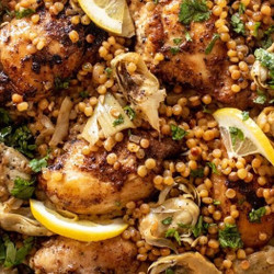 One Pan Chicken &amp; Artichoke Couscous