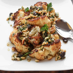 Roasted Cauliflower With Pine Nut, Raisin, And Caper Vinaigrette Recipe