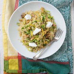 Preserved Lemon Quinoa With Shaved Brussels, Toasted Walnuts