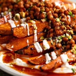 Maple Sweet Potato Salad - With Whipped Tahini And Crispy Chickpeas