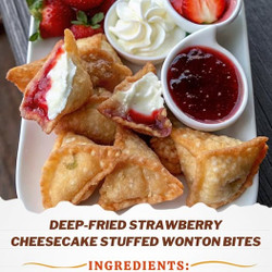 Deep-fried Strawberry Cheesecake Stuffed Wonton Bites