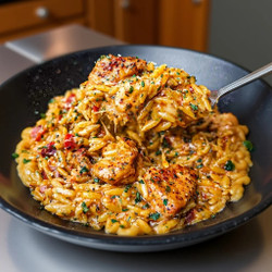 One Pot Cajun Chicken Alfredo Orzo