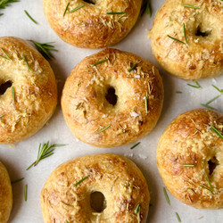Rosemary Olive Oil Sourdough Bagels (with Asiago Cheese!)