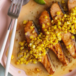 Salmon With Buttered Garlic Corn