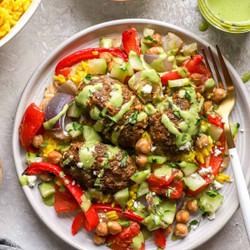 Sheet Pan Beef Kofta With Veggies And Tahini
