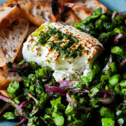 Grilled Feta With Asparagus Chimichurri