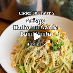 Crispy Halloumi Garlic Basil Pasta
