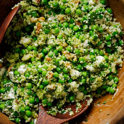 Pea Feta Couscous Salad w Basil Vinaigrette dressing