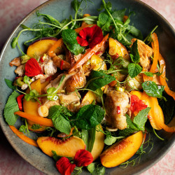 Roast Chicken, Peaches And Mint