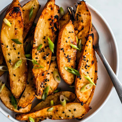 Honey Miso Roasted Sweet Potatoes