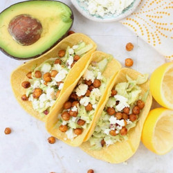 Roasted Chickpeas, Avocado Slaw &amp; Feta Tacos