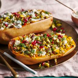 Stuffed Butternut Squash With Fresh Herbs, Cinnamon And Rice